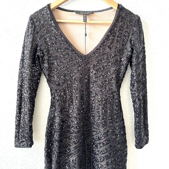 BCBG MaxAzria Morris Sequined Dress Size XS Black Cocktail - Picture 4 of 9